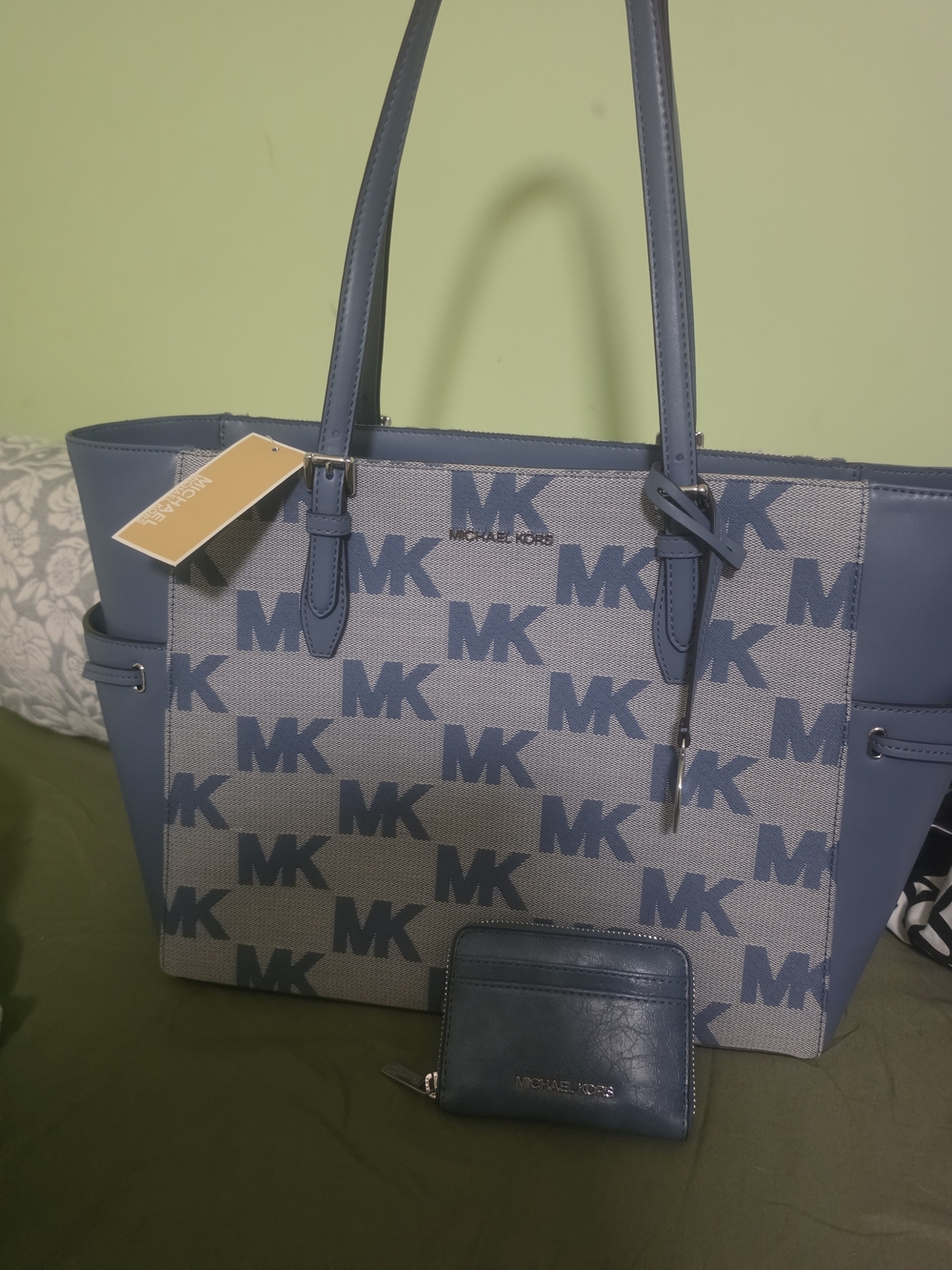 Michael Kors Blue "Denim" Monogram Tote with Matching Blue Wallet